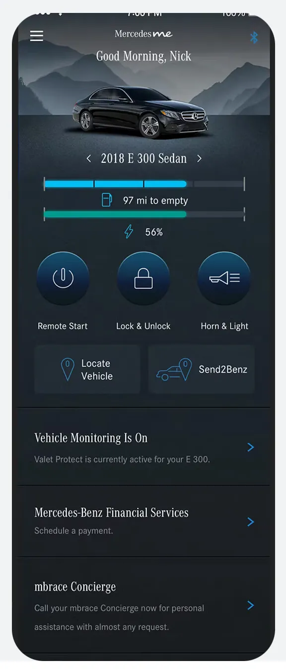 Mercedes me app home screen (After)