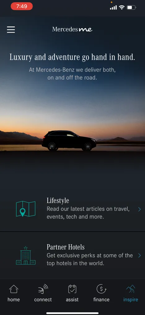 Inspire tab with lifestyle articles and partner hotels