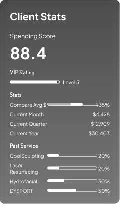 The same client stats card in dark theme